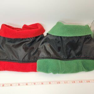 Lot of 2-Dog Fleece Vests Medium 1-Green, 1-Red Hook & Loop Closure